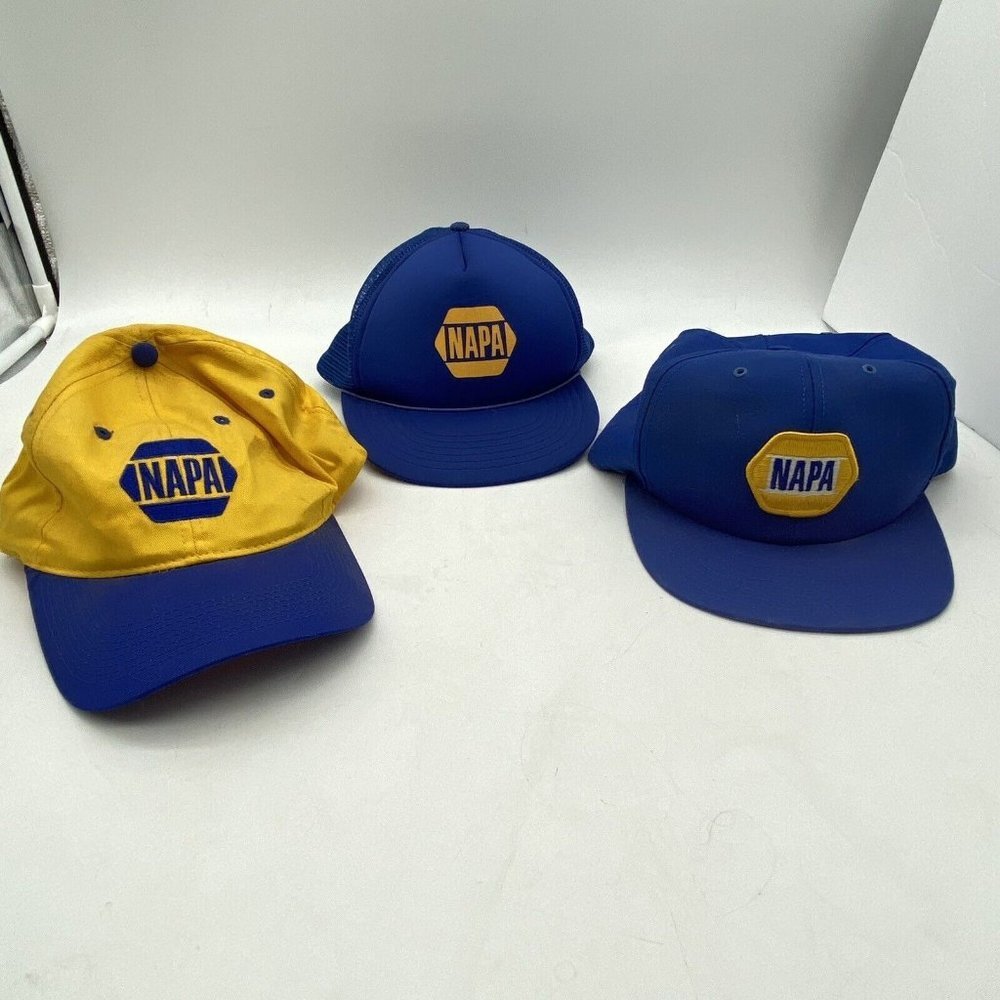 Yintage NAPA Auto Parts Ball Cap 3 Lot Blue Yellow‎ Hats Workwear Garage Retro